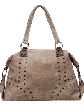 Studded Moto Taupe Shoulder Tote Bag Large